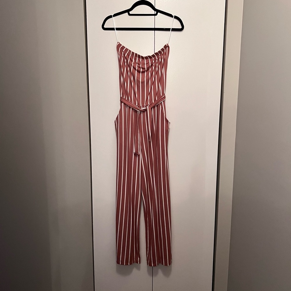 Pink/White Striped Strapless Romper